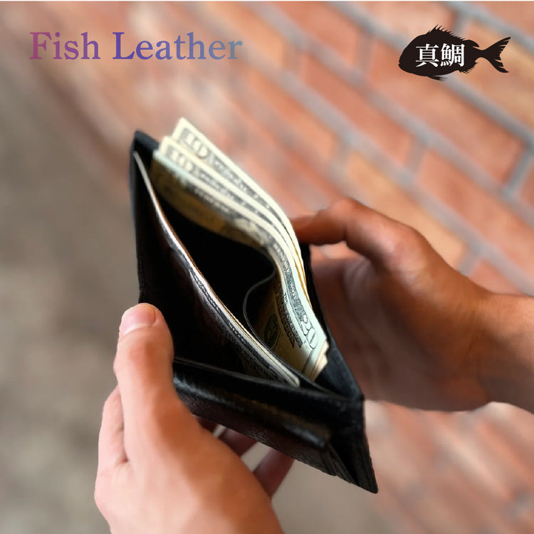 二つ折り財布 フィッシュレザー マダイ オーシャンレザー 魚の皮 革財布 fish leather 真鯛 釣り好きの人 ギフト