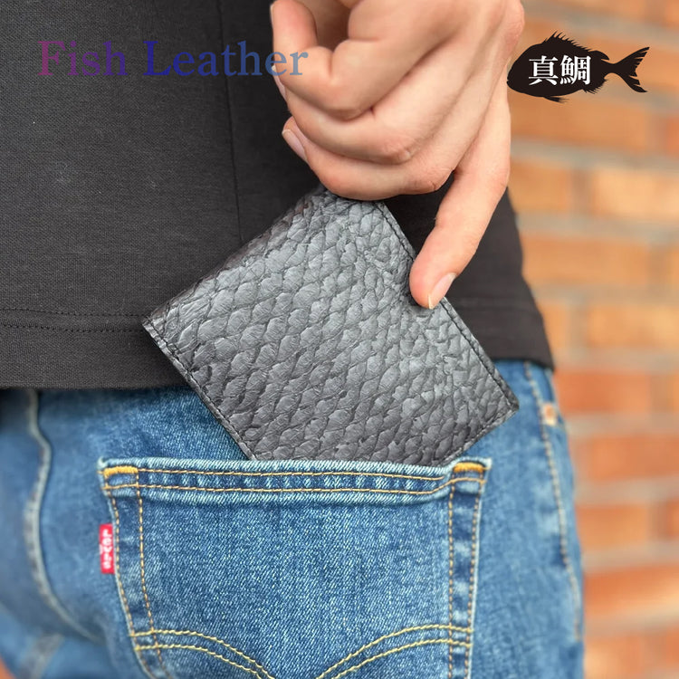 二つ折り財布 フィッシュレザー マダイ オーシャンレザー 魚の皮 革財布 fish leather 真鯛 釣り好きの人 ギフト