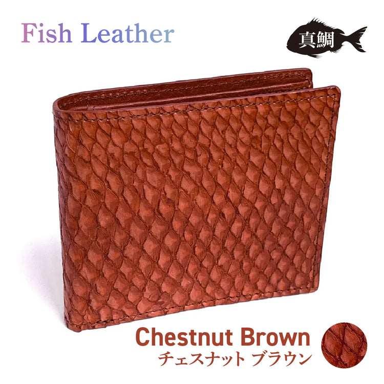 二つ折り財布 フィッシュレザー マダイ オーシャンレザー 魚の皮 革財布 fish leather 真鯛 釣り好きの人 ギフト