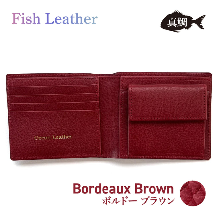 二つ折り財布 フィッシュレザー マダイ オーシャンレザー 魚の皮 革財布 fish leather 真鯛 釣り好きの人 ギフト