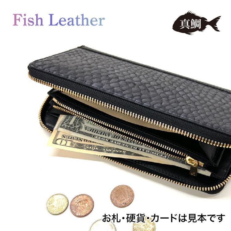 ラウンドファスナー長財布 フィッシュレザー マダイ オーシャンレザー 魚の皮 革財布 fish leather 真鯛 釣り好きの人 ギフト
