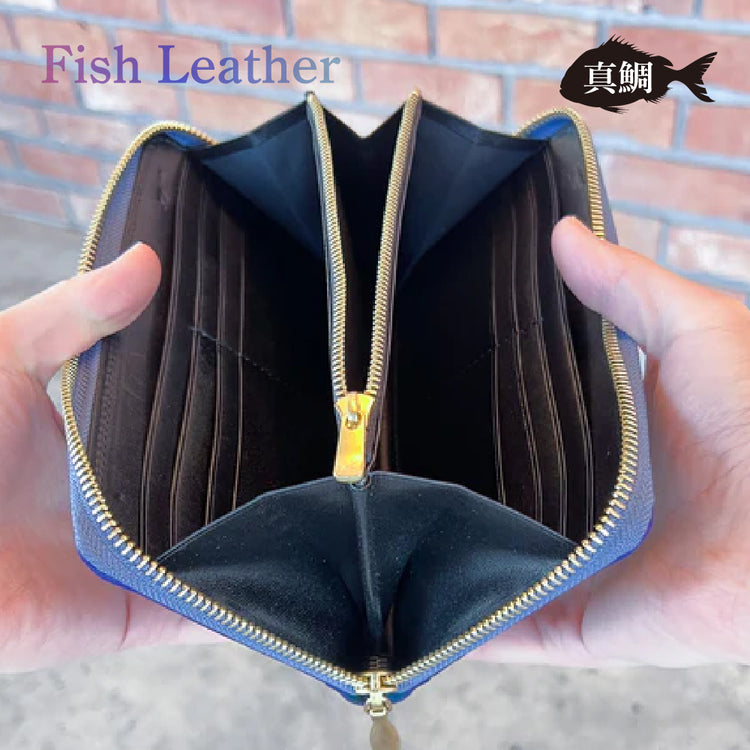 ラウンドファスナー長財布 フィッシュレザー マダイ オーシャンレザー 魚の皮 革財布 fish leather 真鯛 釣り好きの人 ギフト