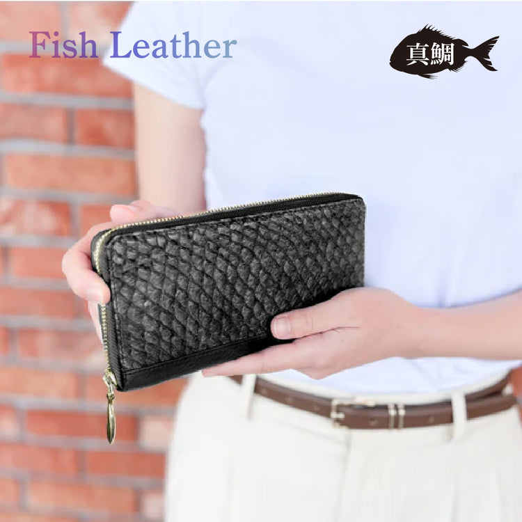 ラウンドファスナー長財布 フィッシュレザー マダイ オーシャンレザー 魚の皮 革財布 fish leather 真鯛 釣り好きの人 ギフト