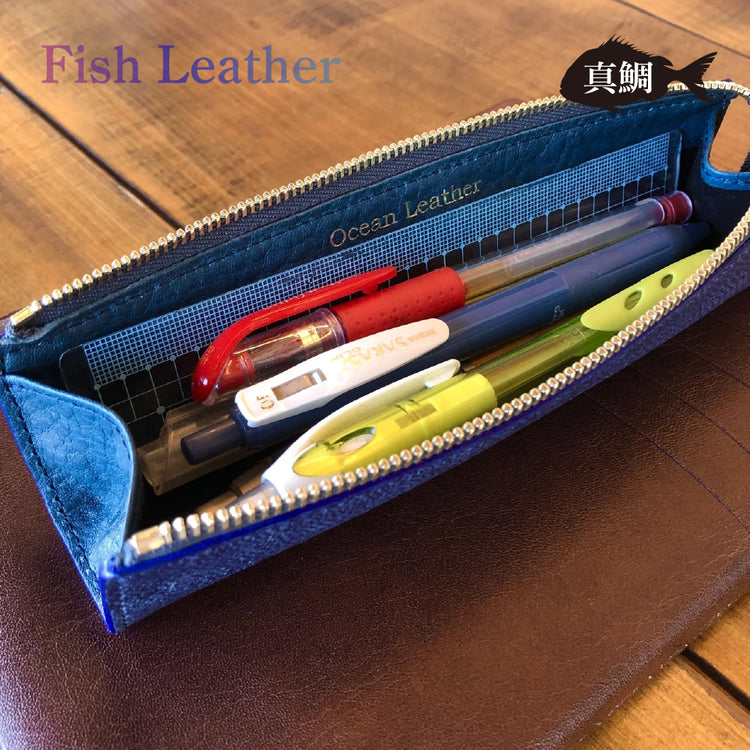 ペンケース フィッシュレザー マダイ オーシャンレザー 魚の皮 fish leather 真鯛 筆箱 筆入れ 文房具 ステーショナリー 釣り好きの人 ギフト