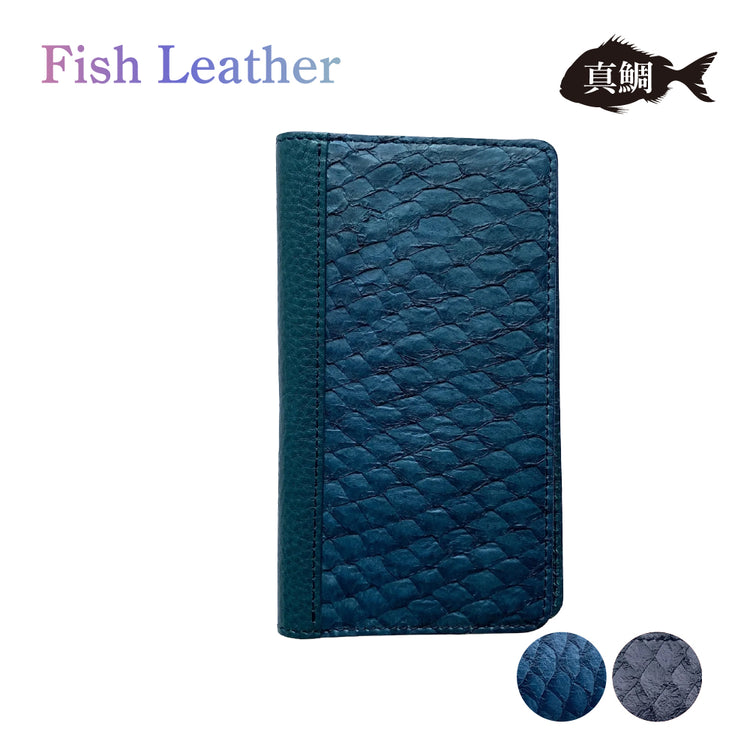 手帳型スマホケース フィッシュレザー マダイ オーシャンレザー 魚の皮 fish leather 真鯛 スマートフォンケース i-phone用 アンドロイド用他汎用ケース 釣り好きの人 ギフト