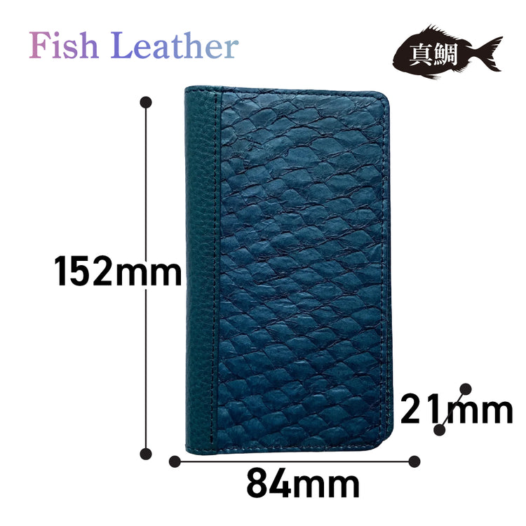 手帳型スマホケース フィッシュレザー マダイ オーシャンレザー 魚の皮 fish leather 真鯛 スマートフォンケース i-phone用 アンドロイド用他汎用ケース 釣り好きの人 ギフト