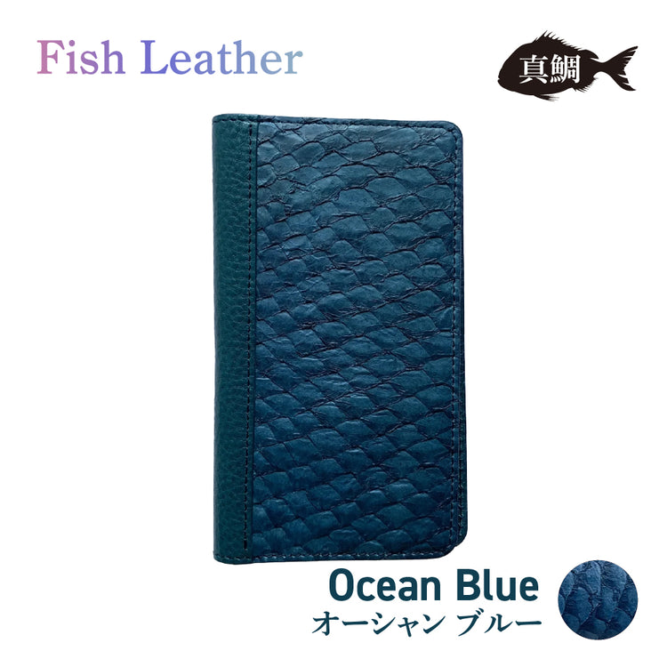 手帳型スマホケース フィッシュレザー マダイ オーシャンレザー 魚の皮 fish leather 真鯛 スマートフォンケース i-phone用 アンドロイド用他汎用ケース 釣り好きの人 ギフト