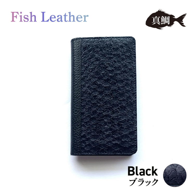 手帳型スマホケース フィッシュレザー マダイ オーシャンレザー 魚の皮 fish leather 真鯛 スマートフォンケース i-phone用 アンドロイド用他汎用ケース 釣り好きの人 ギフト