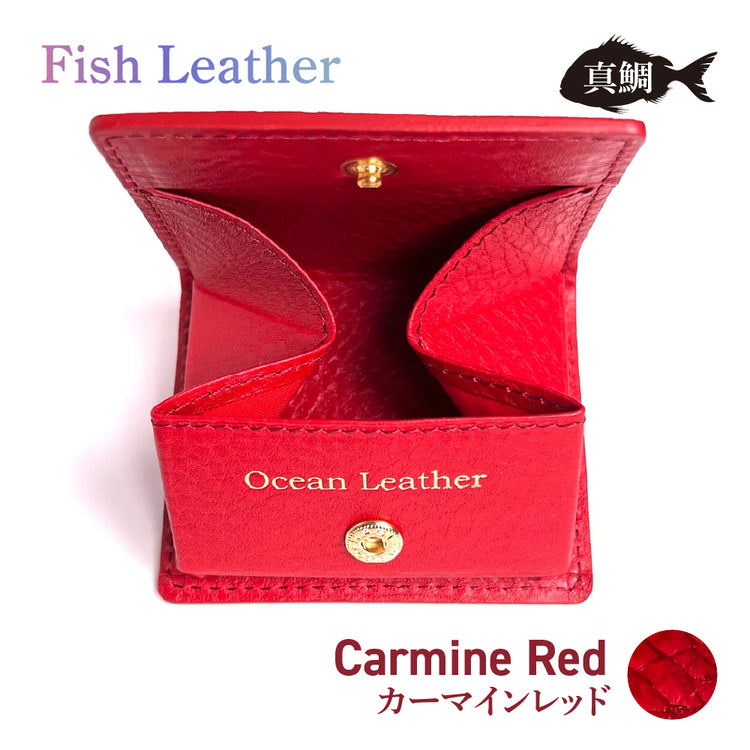 BOXコインケース フィッシュレザー マダイ オーシャンレザー 魚の皮 革財布 fish leather 真鯛 釣り好きの人 ギフト
