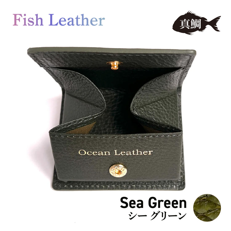 BOXコインケース フィッシュレザー マダイ オーシャンレザー 魚の皮 革財布 fish leather 真鯛 釣り好きの人 ギフト